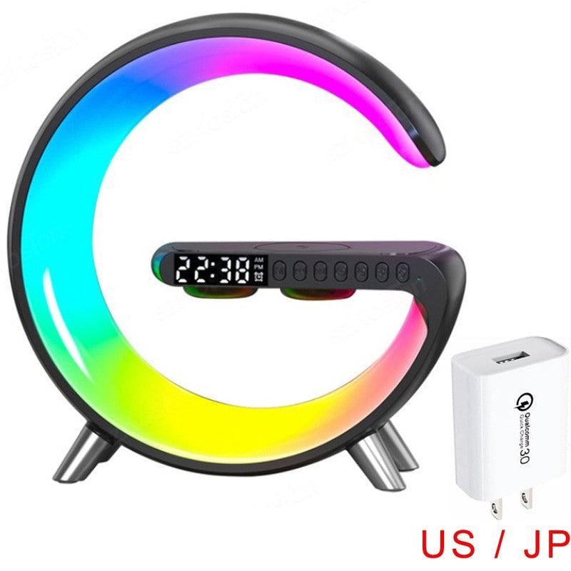 Smart Multi-Purpose Device with Alarm Clock, Bluetooth Speaker, RGB Night Light, and Wireless Phone Charging Functions